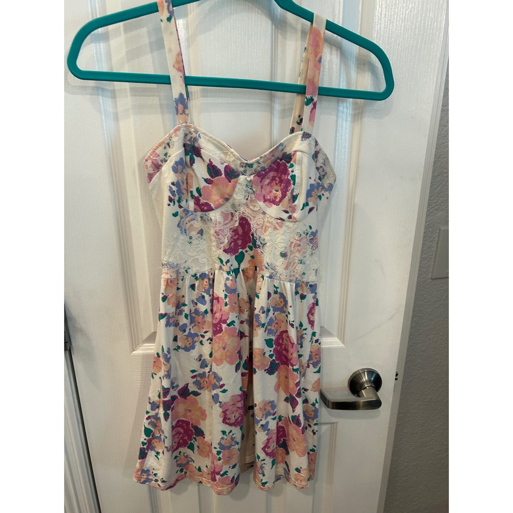 Topshop Mini Dress White Floral Lace Trim Sweetheart Sun Dress Cotton Blend US 6